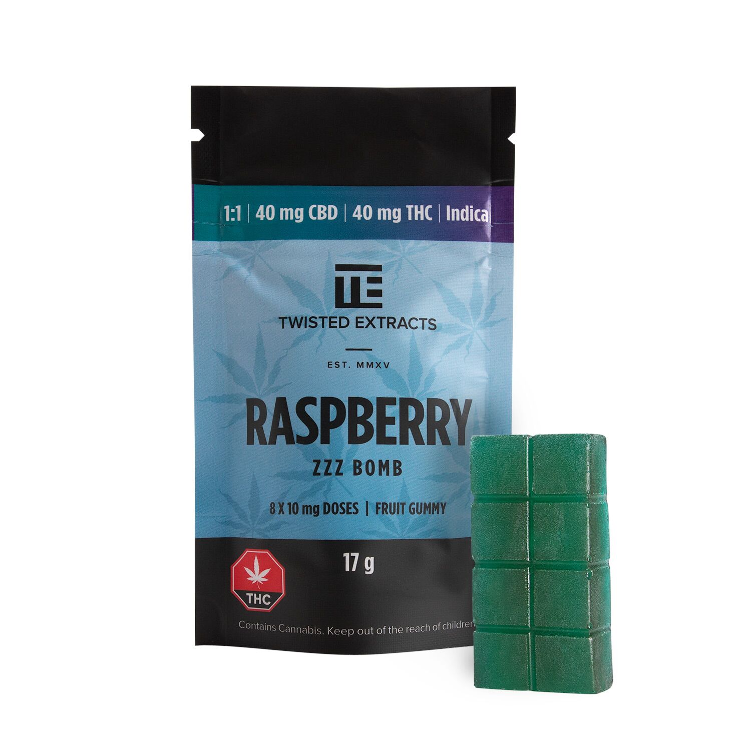 Raspberry Zzz 1:1 Indica Jelly Bomb (40mg THC:40mg CBD)